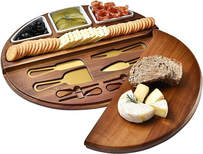 Shanik Premium Acacia Wood Cheese Board - Large Charcuterie Set with Cutting Wood for Serving - I... | Amazon (US)