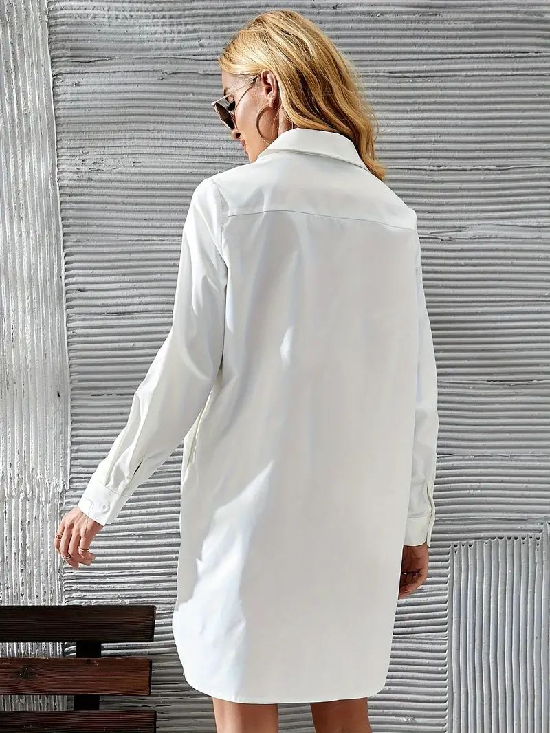 Solid Color Button Front Shirt Dress Long Sleeve Lapel Neck - Temu | Temu Affiliate Program