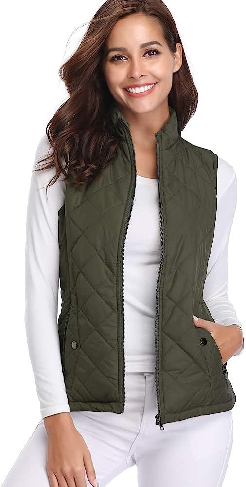 fuinloth Women's Padded Vest, Stand Collar Lightweight Zip Quilted Gilet | Amazon (US)