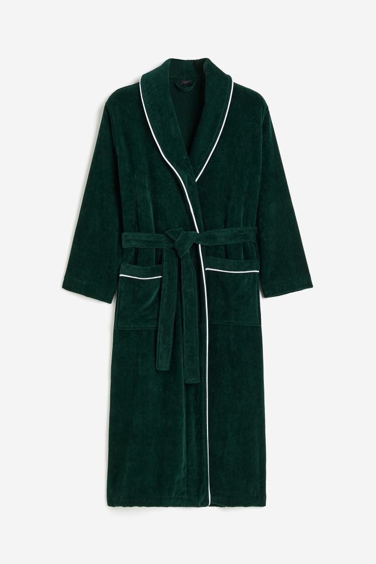 Velour dressing gown - Dark green - Home All | H&M GB | H&M (UK, MY, IN, SG, PH, TW, HK)