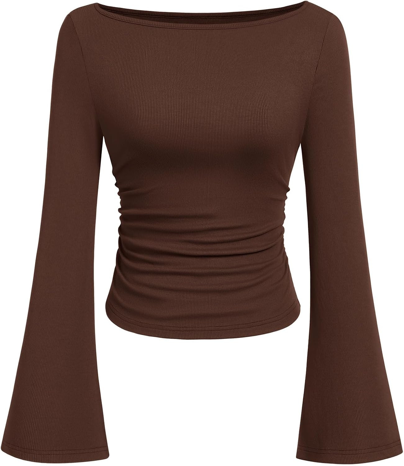 PRETTYGARDEN Womens Bell Long Sleeve Ribbed Knit Tops | Amazon (US)