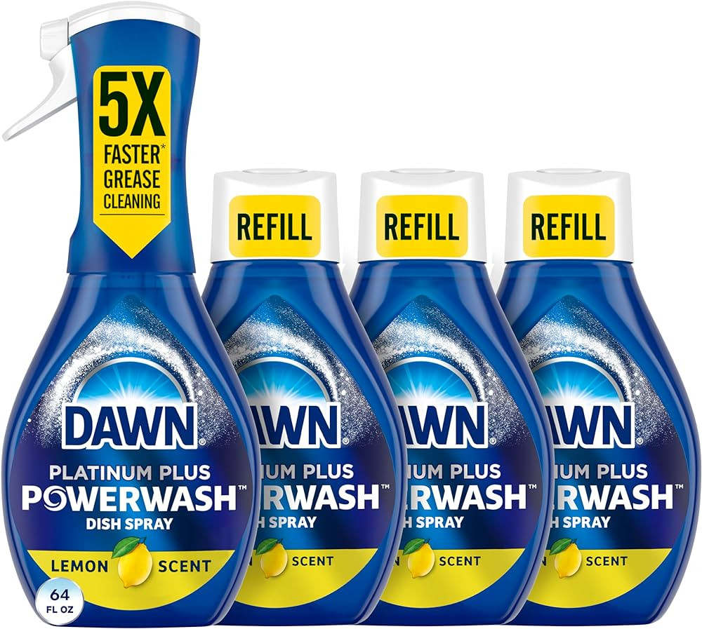 Dawn Platinum Powerwash Dish Spray, Dish Soap, Lemon Scent, 1 Starter Kit 16 Oz Bottle and 3 Refi... | Amazon (US)
