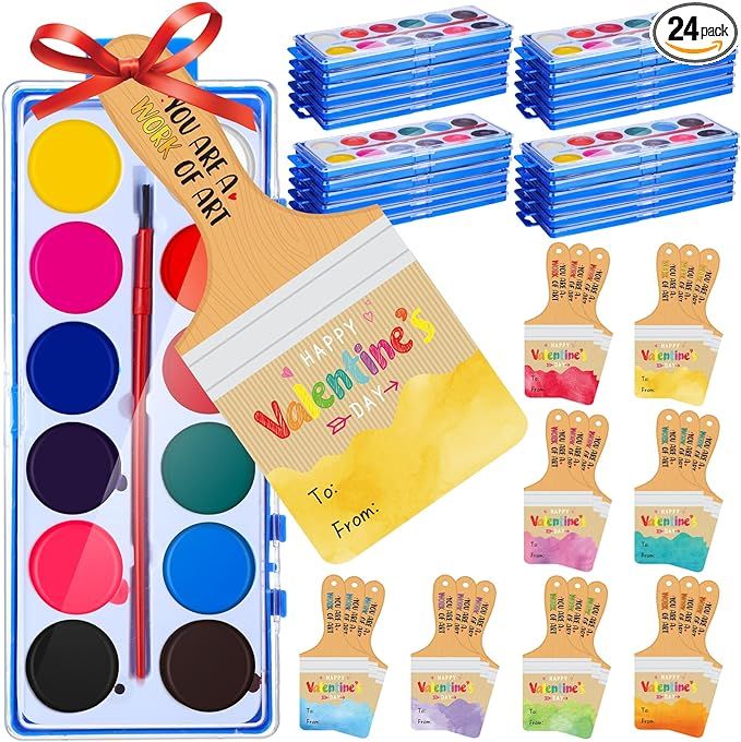 Sayglossy 24 Sets Valentine's Day Watercolor Paint Set with Valentine's Day Cards 12 Color Mini P... | Amazon (US)
