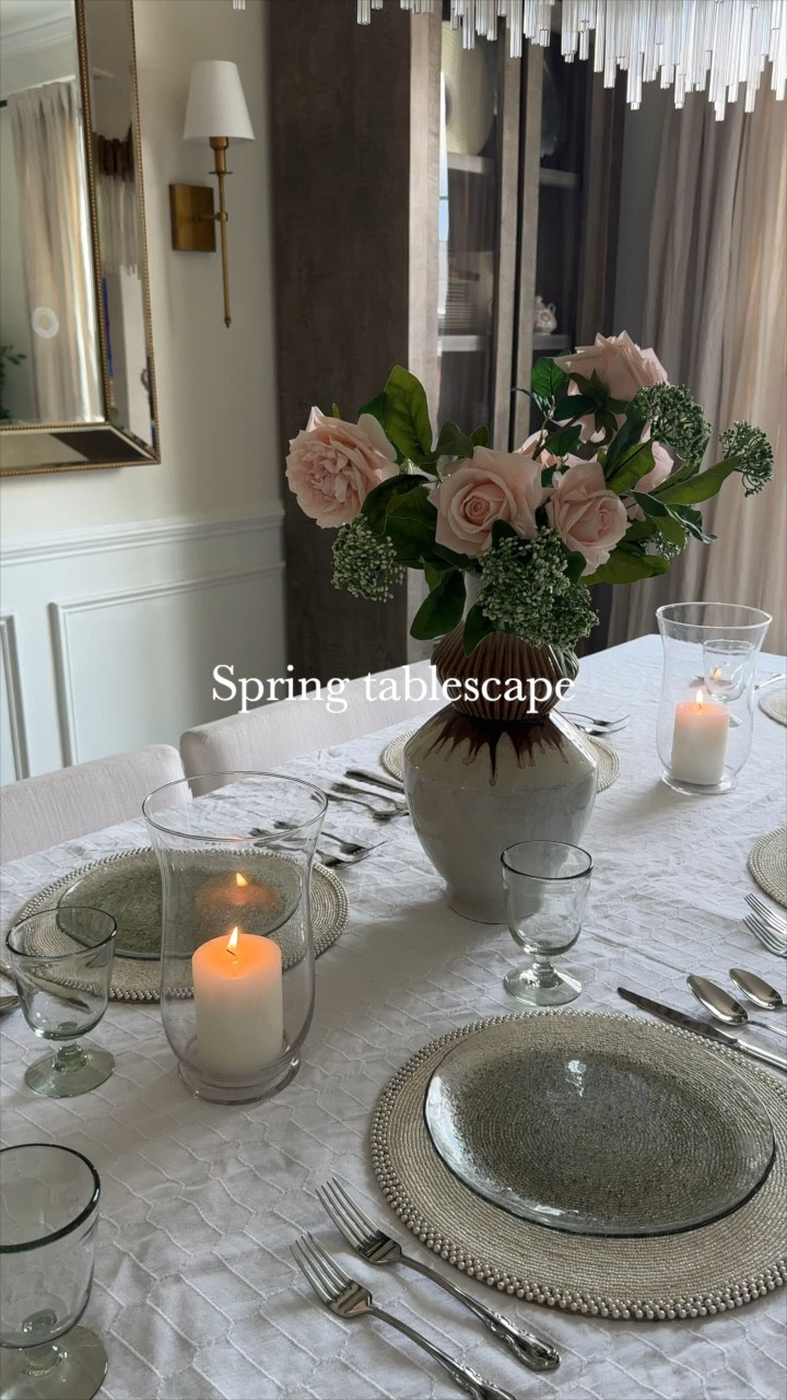 The cutest spring tablescape! 

Faux flowers, dining room, plates, cabinets 

#LTKMothersDay #LTKHome #LTKSeasonal
