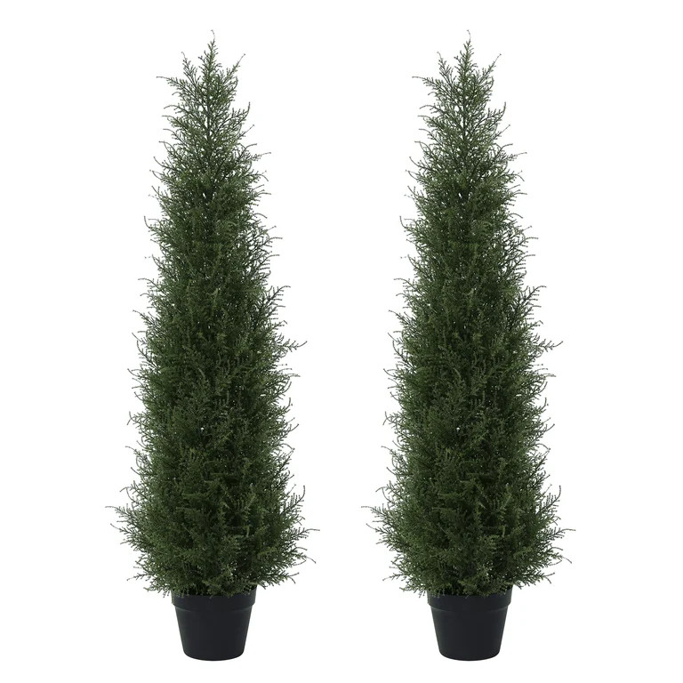 2 Pack 4 ft Artificial Cedar Tree UV Rated , Artificial Christmas Topiary Tree, Pre-Potted Plants... | Walmart (US)
