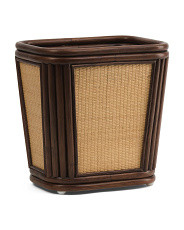 Wood And Raffia Pandanus Waste Basket | TJ Maxx