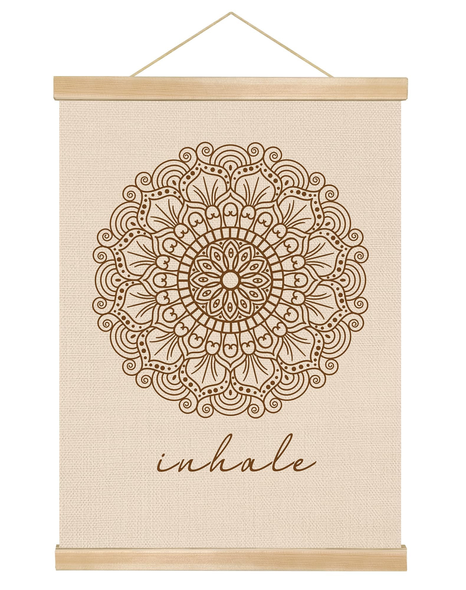 Inhale Mandala Wall Art ,Minimalist Yoga & Meditation Poster, Natural Linen Canvas with Wooden Ha... | Amazon (US)