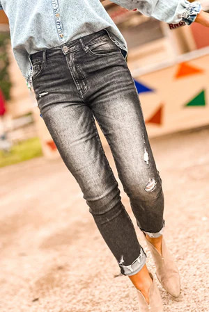 Black High Rise Vintage Wash Skinny Jeans With Cuff | Shop Style Your Senses