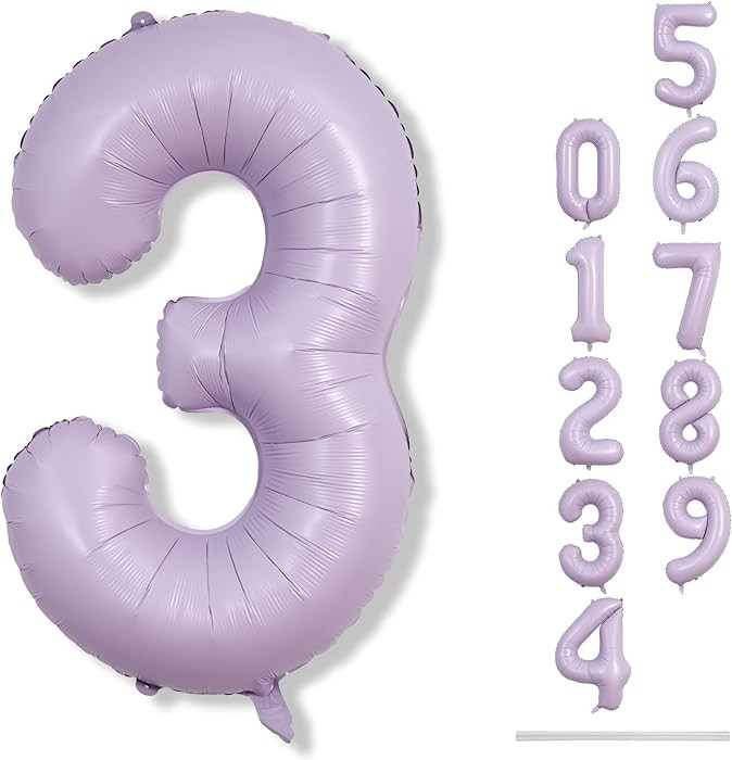 Large Dusty Pastel Purple 3 Balloons, 40 Inch Giant Light Purple Helium Mylar Foil Globos Numero ... | Amazon (US)