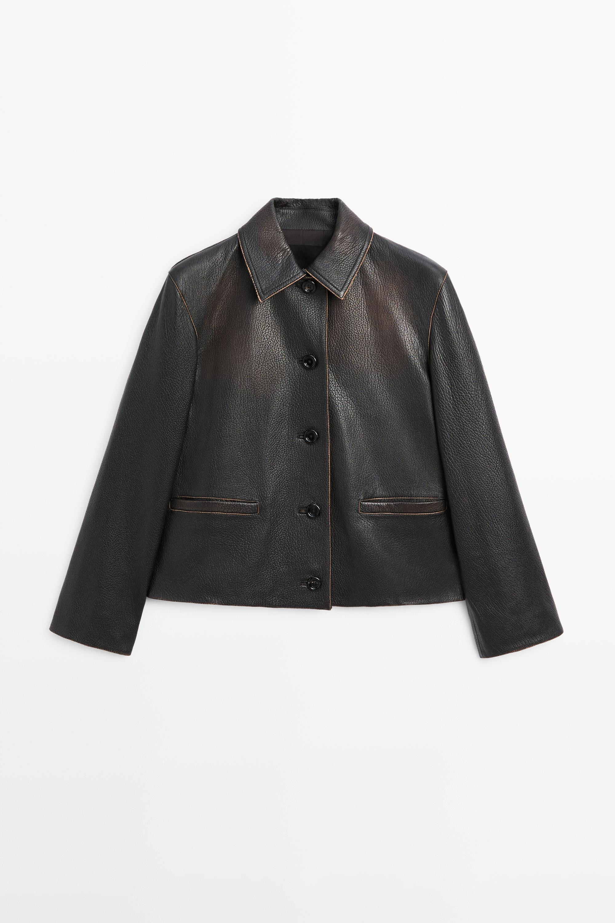 Blusão curto em pele napa | Massimo Dutti PT