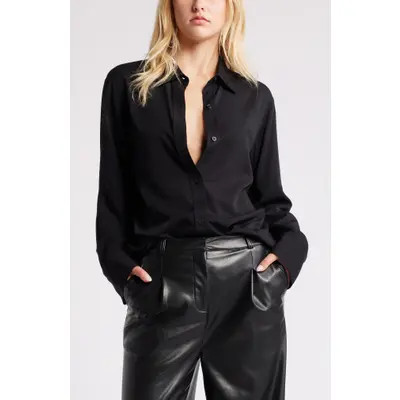 Open Edit Relaxed Fit Long Sleeve Button-Up Shirt in Black at Nordstrom, Size X-Small | Nordstrom