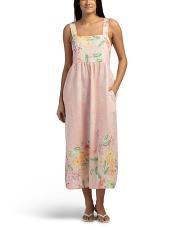 Made In Italy Linen Blend Strappy Maxi Printed Dress | TJ Maxx
