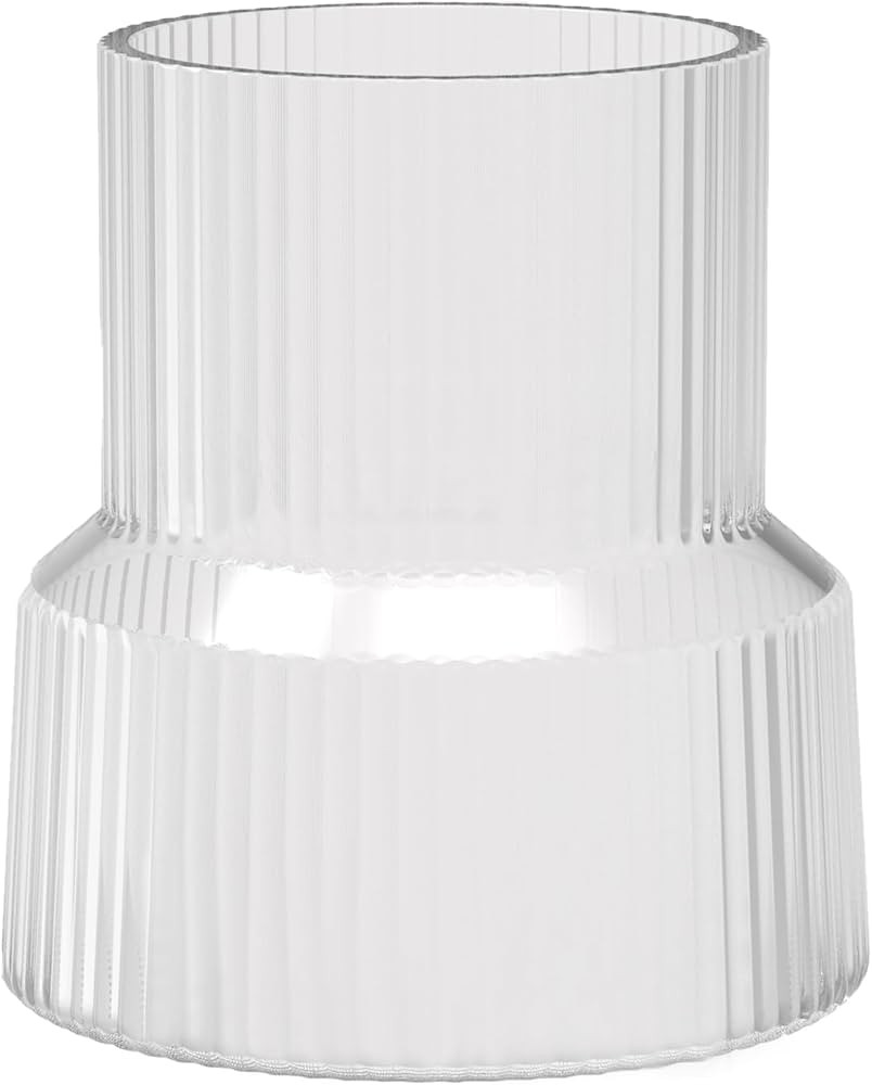 Tall Clear Glass Flower Vase - 8 Inch Cylinder High Wide Mouth Ribbed Fluted Bud Vase - Modern We... | Amazon (US)