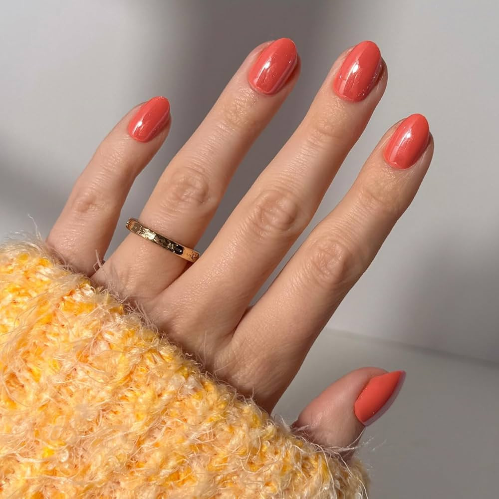 Glamnetic Press On Nails - Lush Coral | Short Oval Fake Nails in a Bright Coral Hue with a Glazed... | Amazon (US)