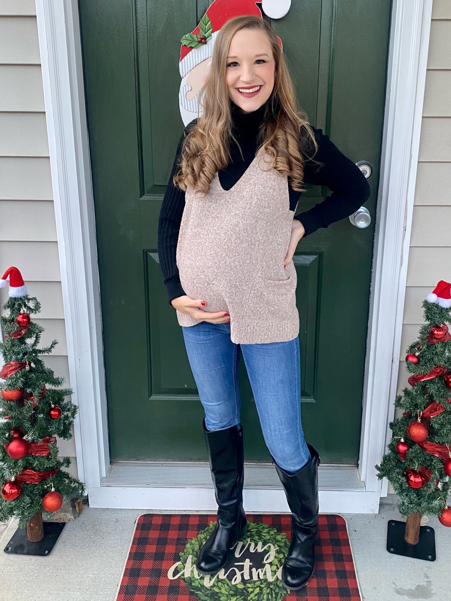 Easy outfit of the day!! Black turtleneck sweater paired with a sweater vest, jeans and riding boots! Christmas outfit idea!! Holiday outfit idea!! Winter outfit!! 

#LTKHoliday #LTKSeasonal