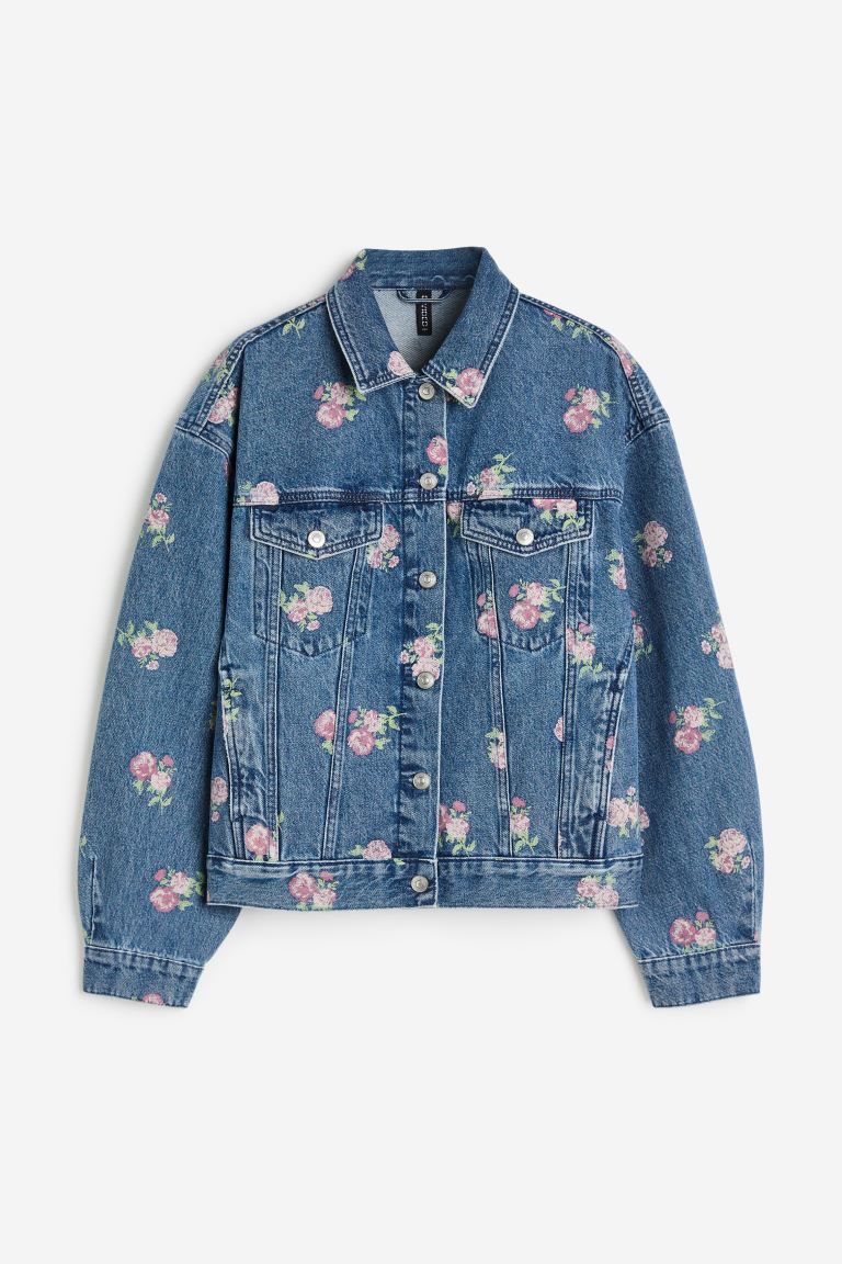 Printed Denim Jacket - Denim blue/floral - Ladies | H&M US | H&M (US + CA)