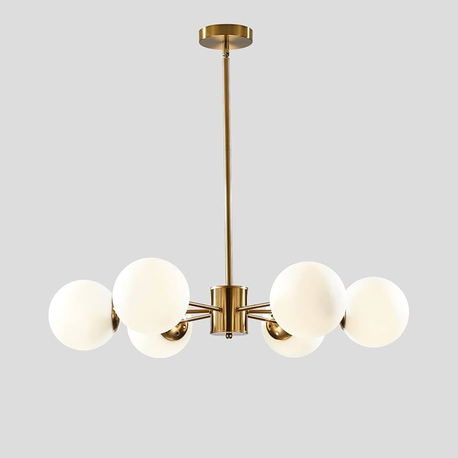 KCO Lighting 6-Light Globe Sputnik Chandelier Milk Glass Modern Gold Chandelier Light Fixture Mid... | Amazon (US)