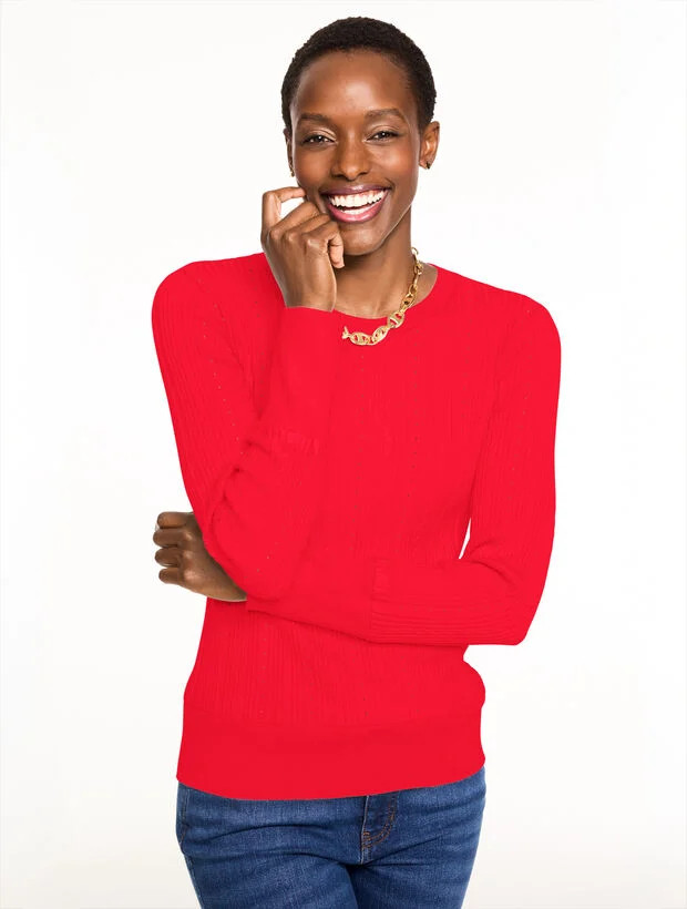 Ribbed Pointelle Crewneck Sweater | Talbots