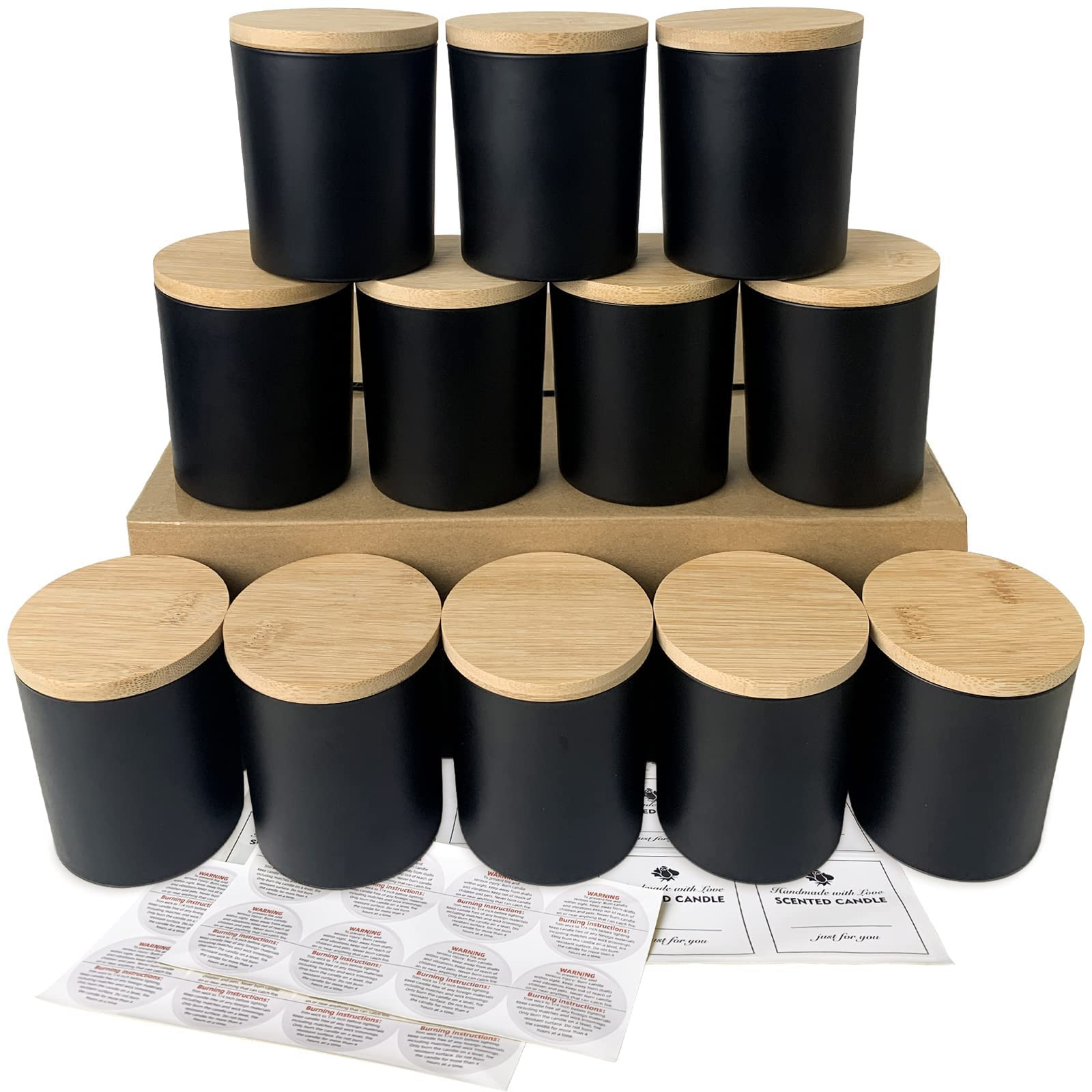 ⭐️Value Pack: You will get 12pcs 10 oz Matte Black glass candle jars with bamboo lids and 12pcs sticky labels and 16pcs warning labels. A nice buy for DIY family or selling. | Amazon (US)