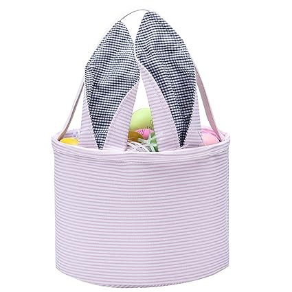 Easter Bunny Basket Seersucker Egg Bags for Kids,Personalized Candy Egg Basket Rabbit Print Bucke... | Amazon (US)