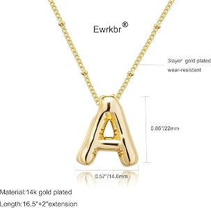 Gold Bubble Letter Necklace for Women, 14k Gold Plated Balloon Initial Letter Pendant Necklace Da... | Amazon (US)