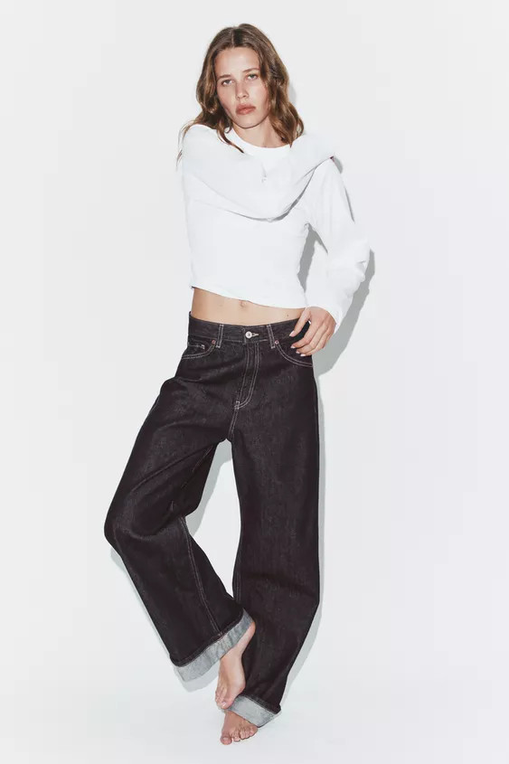 TRF BAGGY FOLDED MID-RISE JEANS | Zara US