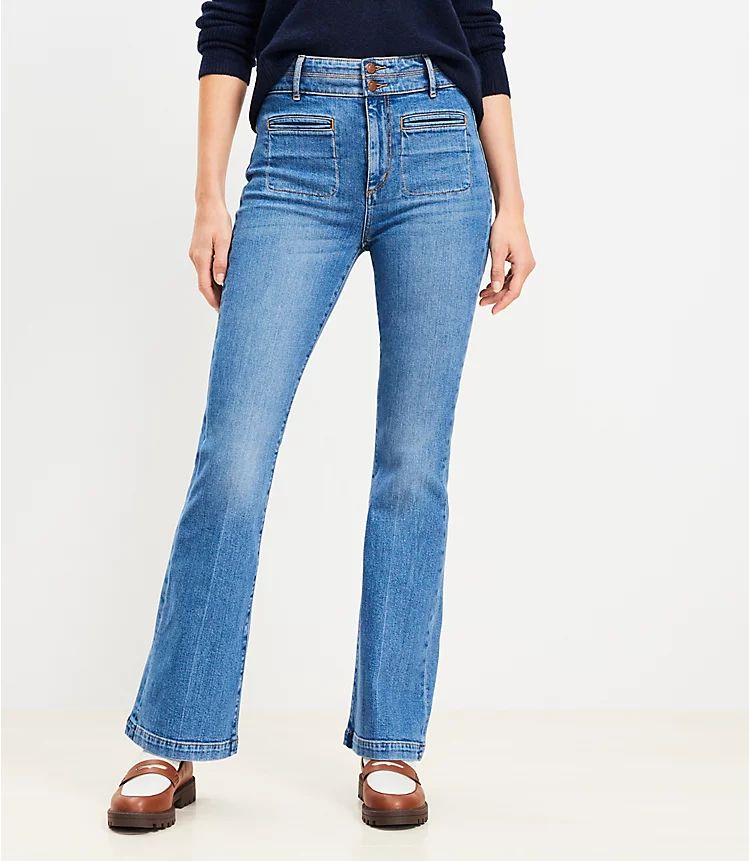 High Rise Slim Flare Jeans in Vintage Mid Indigo Wash | LOFT