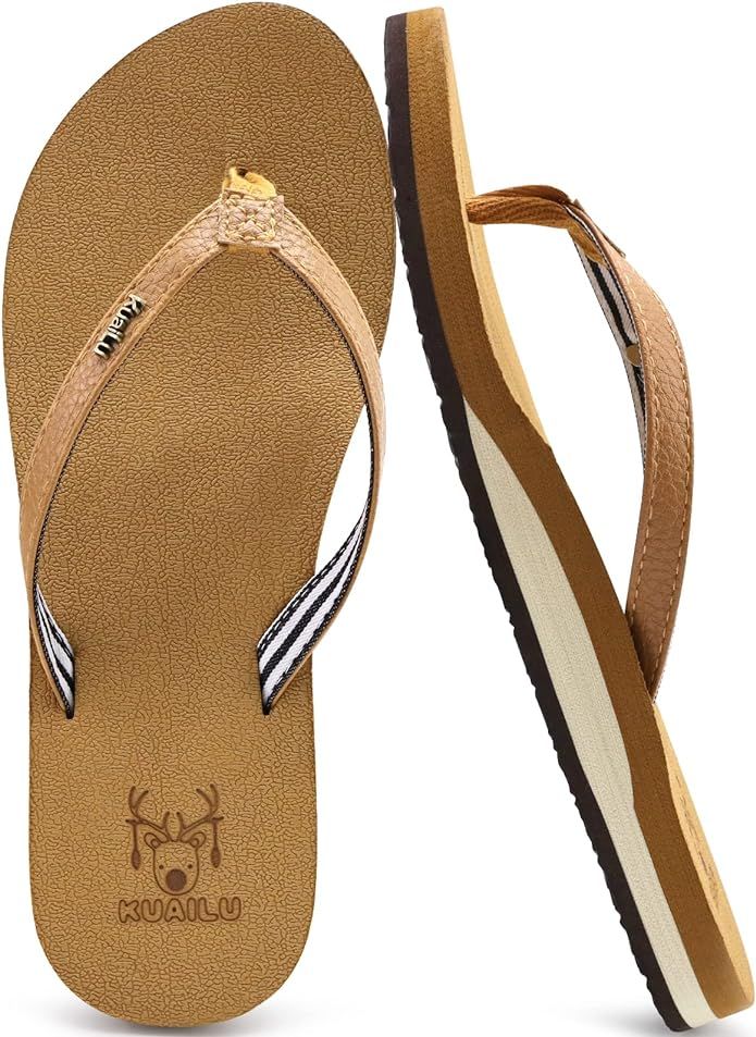 KuaiLu Womens Arch Support Flip Flops Comfortable Yoga Mat Cushion Slip on Walking Thong Sandals | Amazon (US)