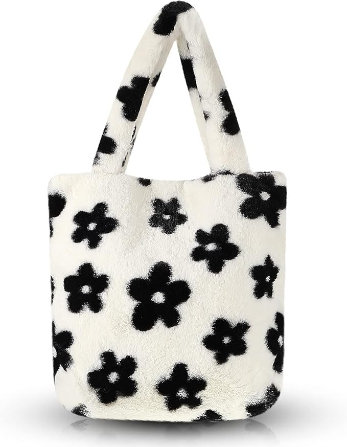 Fluffy Underarm Bag Fluffy Shoulder Bag Furry Plush Underarm Handbag Faux Fur Flower Tote Bag for... | Amazon (US)