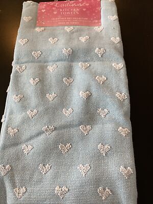 Ladinne Set Of 2 Kitchen Towels 20" x 30" Blue White Hearts Turkish Cotton New  | eBay | eBay US