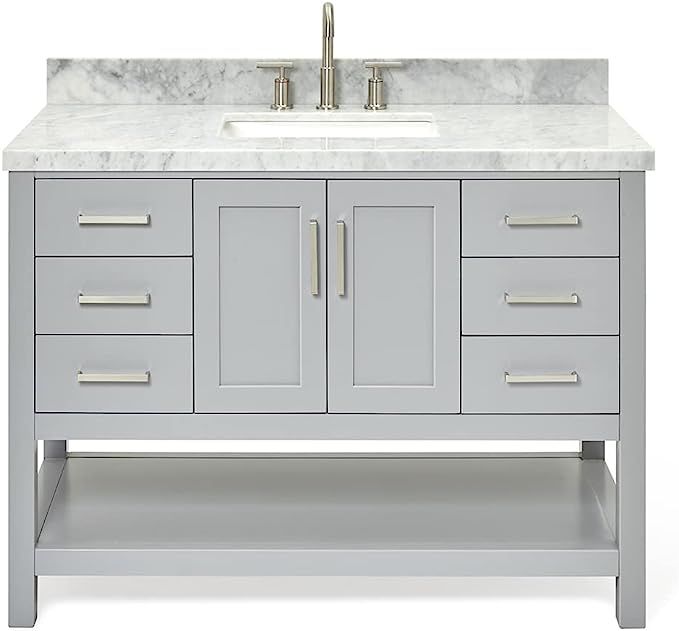 ARIEL 49" inch Grey Bathroom Vanity w/ 1.5" Edge Carrara Marble Countertop & Splash | Rectangle S... | Amazon (US)