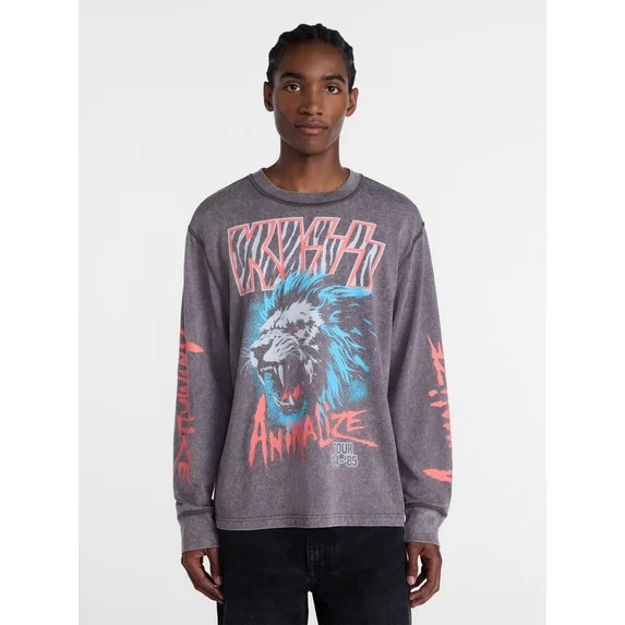 Kiss, Men's & Men's and Tall Mineral Wash Boxy Graphic Long-sleeve Tee, Sizes XS–5XB & MT-4XLT | Walmart (US)