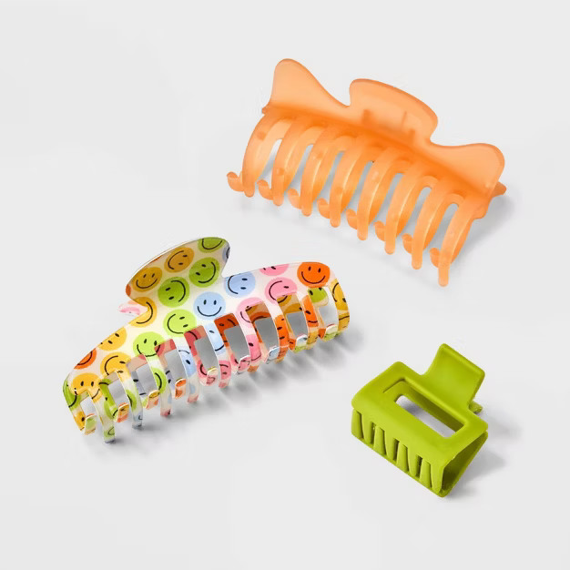Girls' 3pk Multi Size Claw Clips - art class™ Orange/Lime | Target