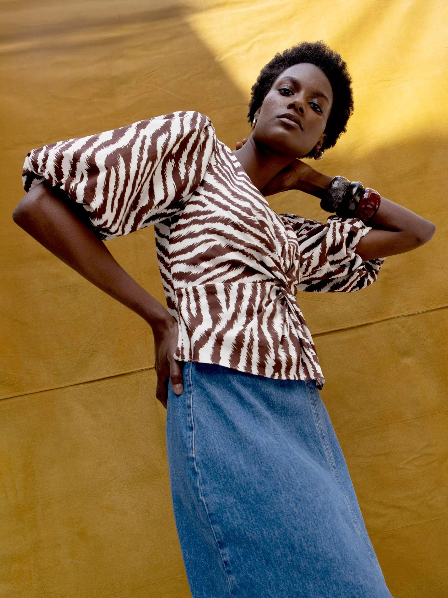 Ro&Zo Cotton Zebra Print Twist Front Top | John Lewis (UK)