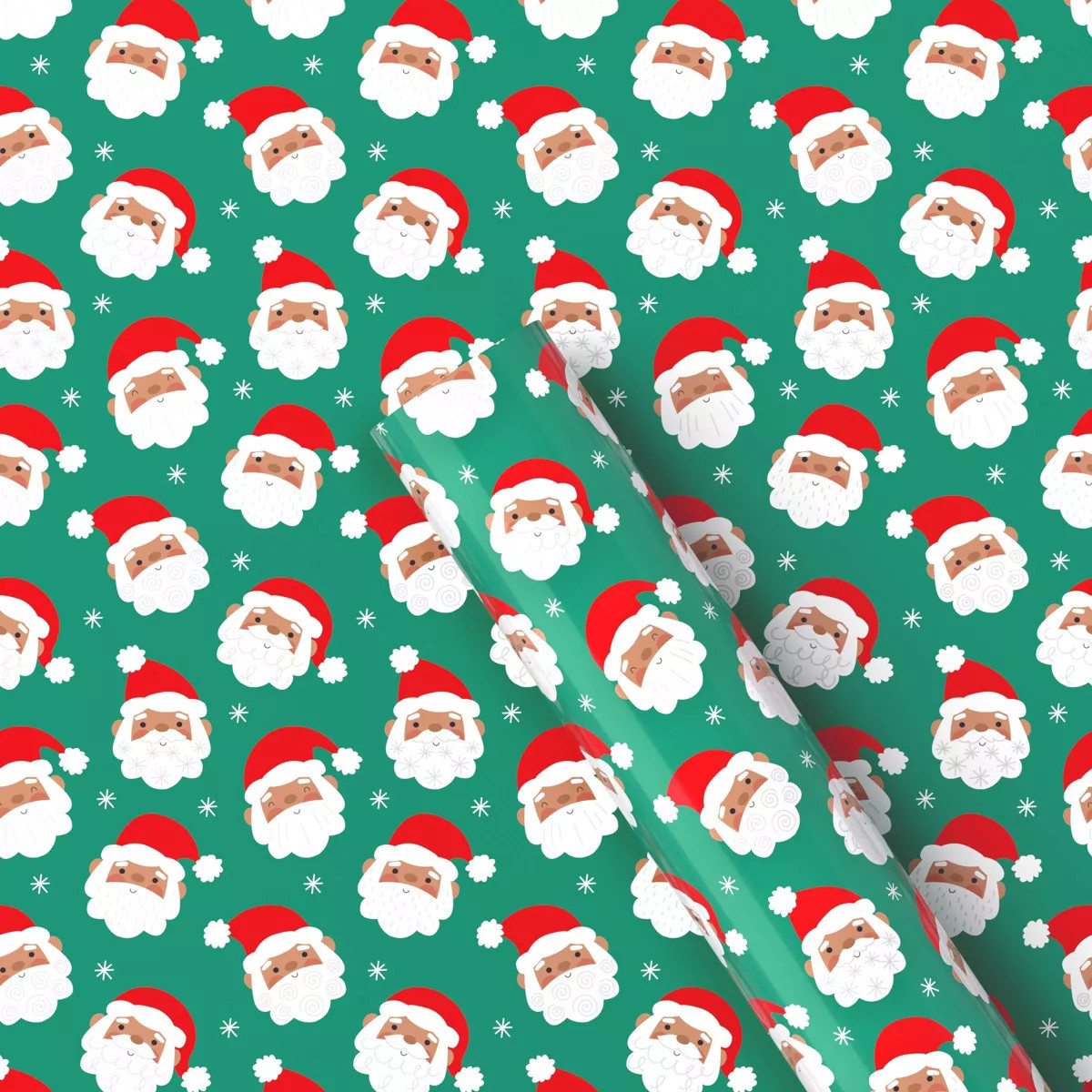 220 sq ft Santa Faces Christmas Gift Wrap Green - Wondershop™ | Target