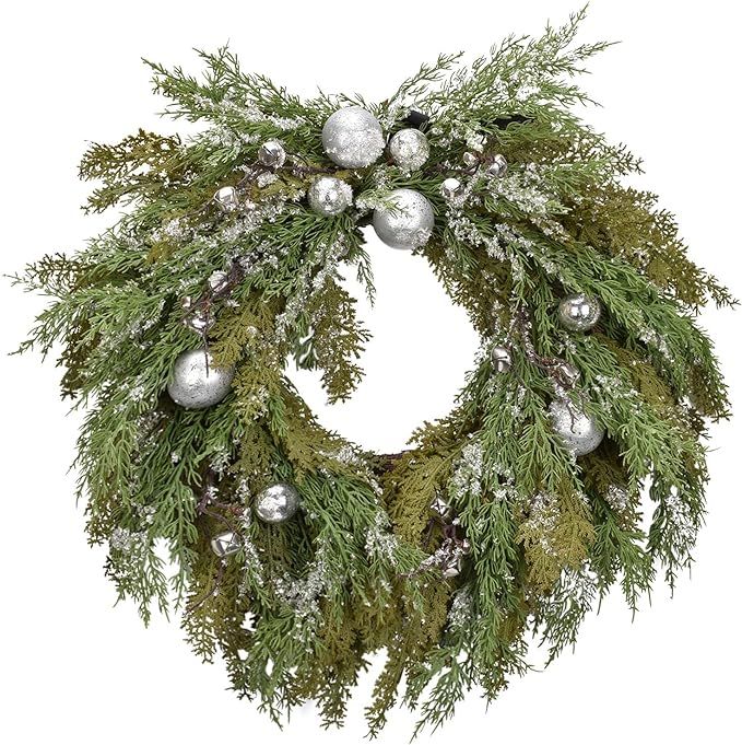 Cloris Art Christmas Wreaths for Front Door - Artificial 22 Inch Pine Glitter Outdoor Christmas W... | Amazon (US)