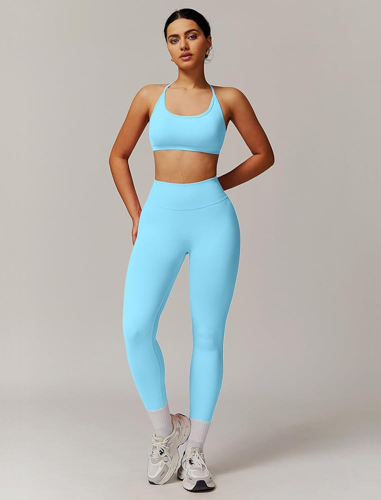 ABOCIW Workout Sets for Women 2 Piece Seamless HIgh Waist Scunch Butt Lifting Leggings Strappy Sp... | Amazon (US)