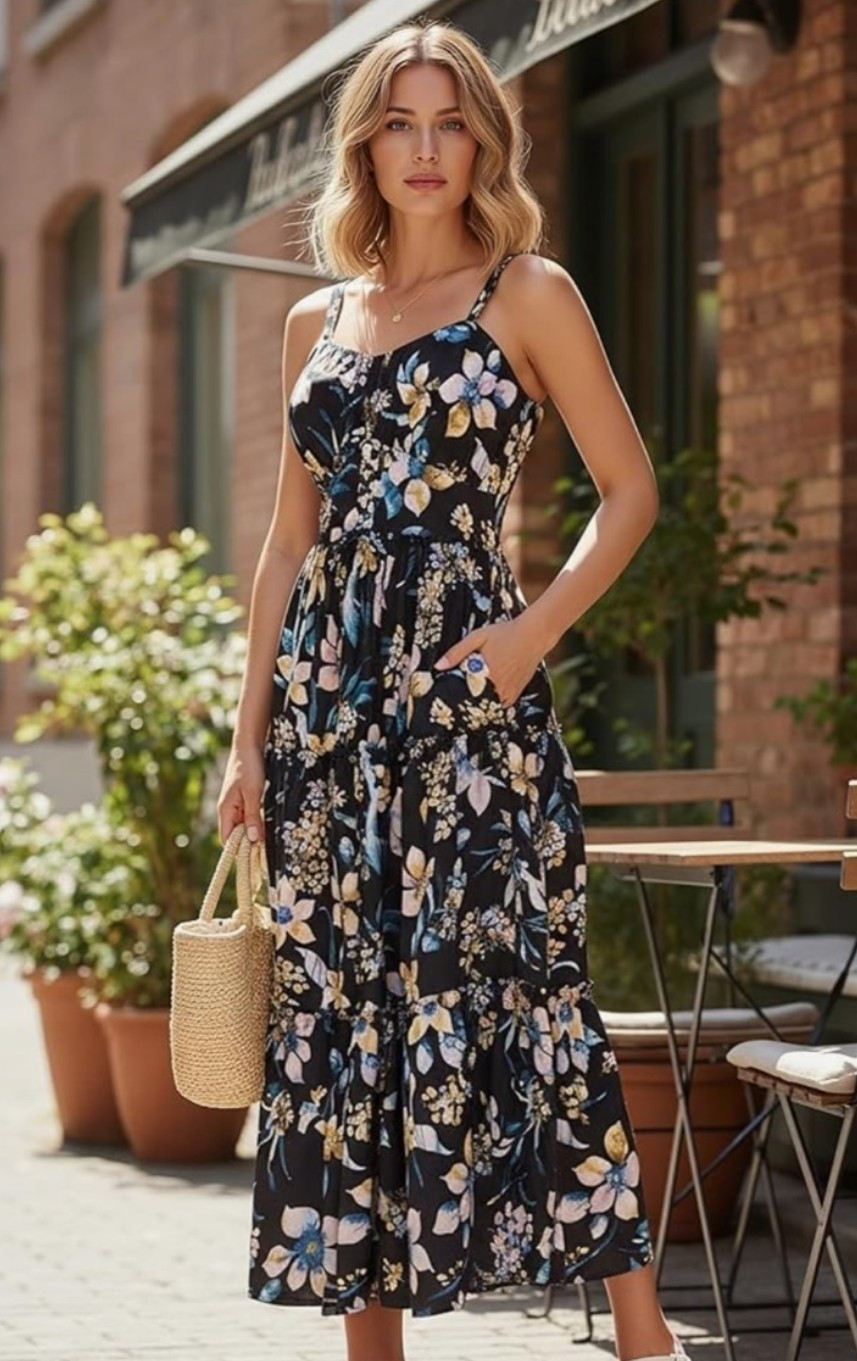 Flowy floral vacation sundress with that easy summer beach and event-ready feel. ☀️ Perfect for weddings, graduations, baby showers, bridal showers, resort dinners, beach trips, brunch, or warm-weather days when you want something feminine, comfortable, and effortless. The spaghetti straps, boho floral print, maxi length, and pockets make it pretty while still practical for real summer plans. 

Grab this dress if your summer closet needs a breezy floral maxi you can wear from vacation days to special events. 🌸

#LTKOver40 #LTKWedding #LTKMidsize