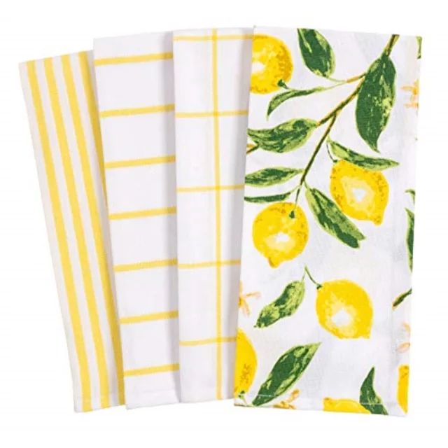 kaf home pantry lemons all over kitchen dish towel set of 4, 100-percent cotton, 18 x 28-inch | Walmart (US)
