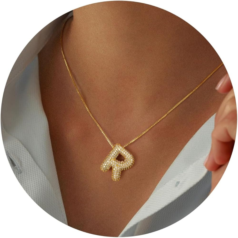 Turandoss Bubble Letter Necklace - Initial A-Z Necklaces for Women, Gold Necklace for Women, Pend... | Amazon (US)