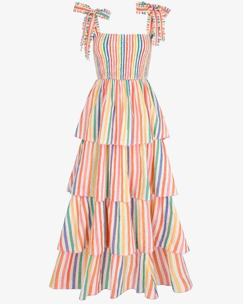 Pink City Prints Zazie Dress Rainbow Stripe - Trouva | Trouva (Global)