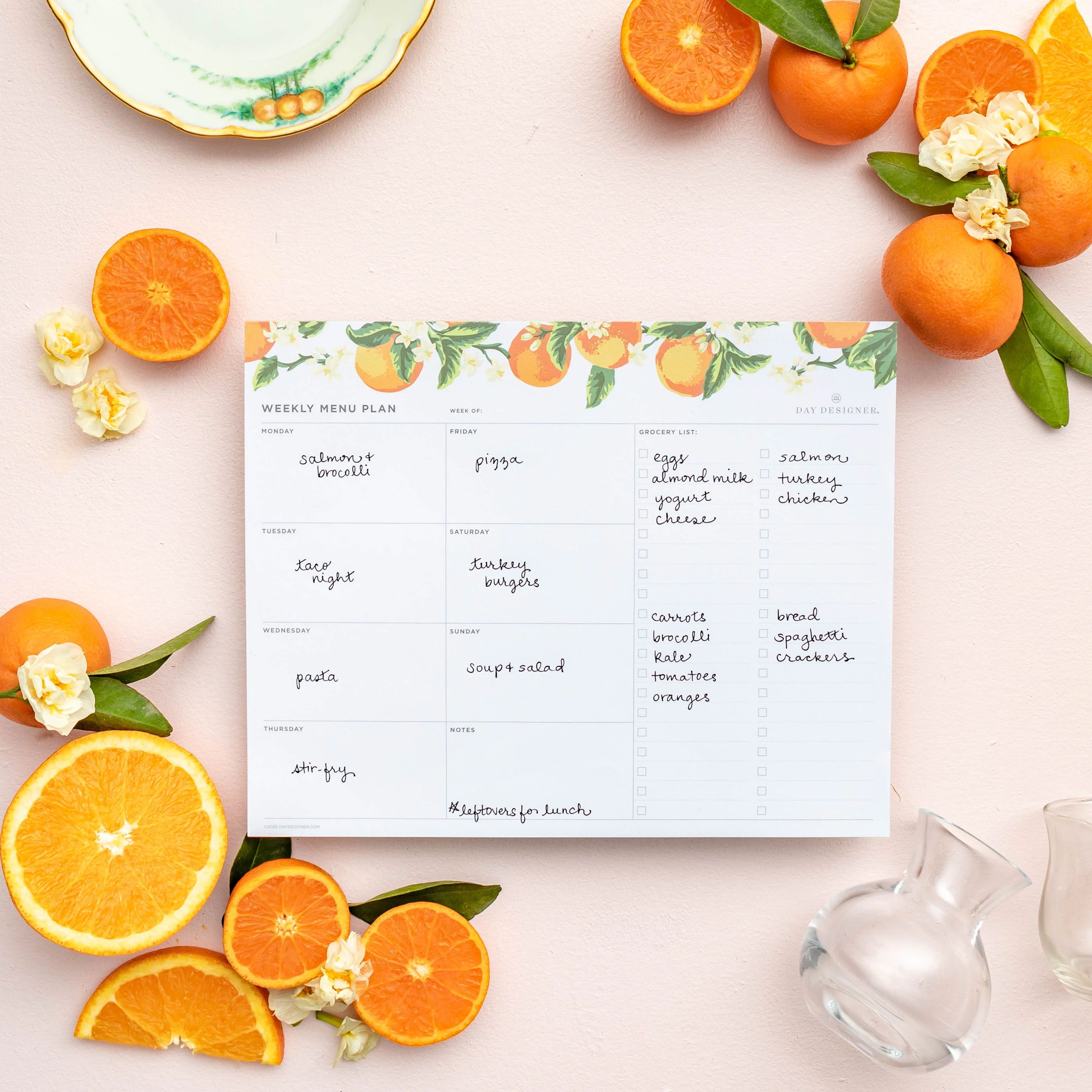 Weekly Menu Planner Pad: Orange Blossom | Day Designer