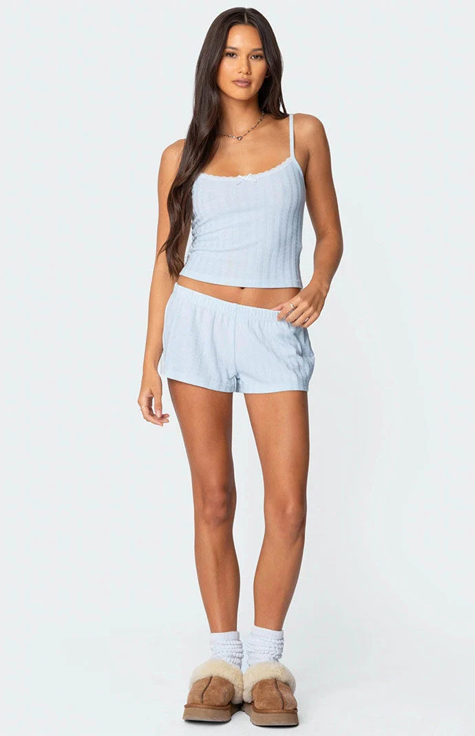 Edikted Women's Irene Low Rise Pointelle Micro Shorts in Light Blue - Size Large | PacSun