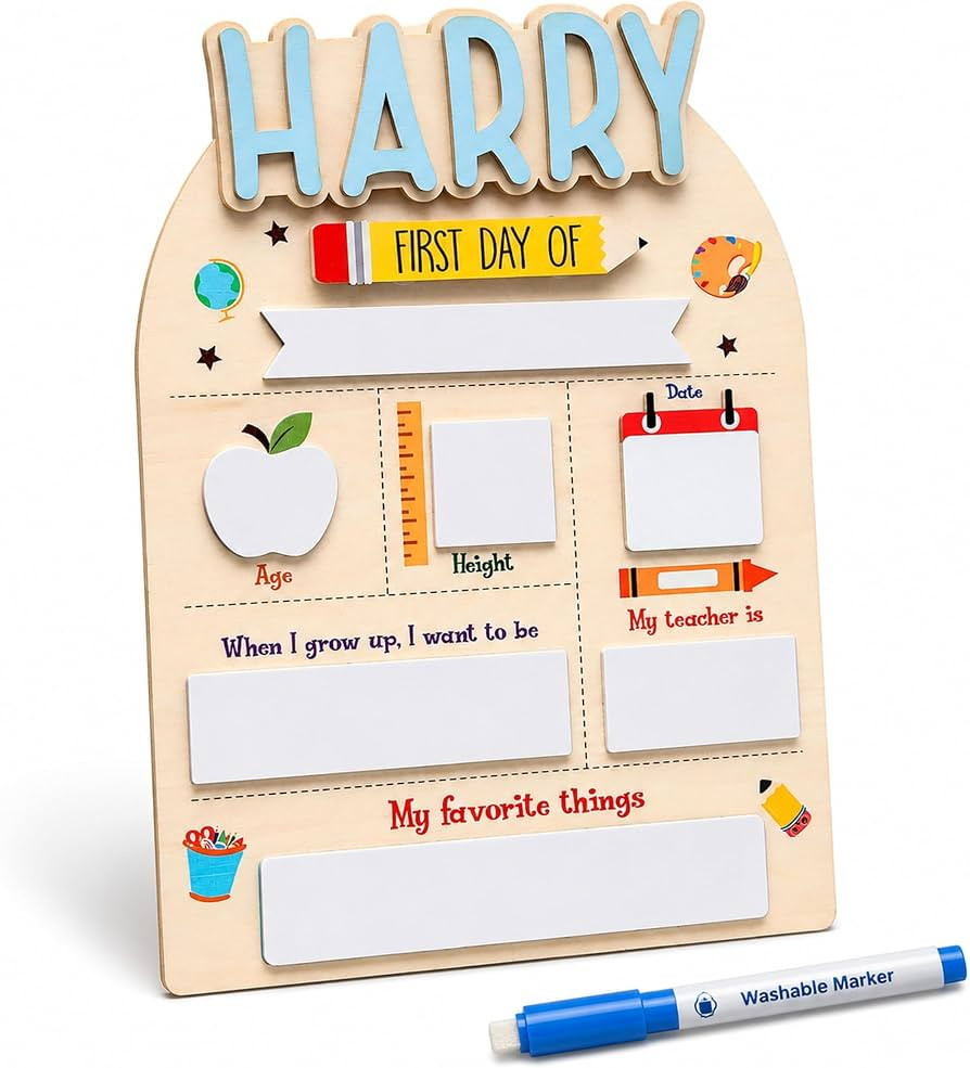 Personalized Wooden First Day of School Sign with Cut-Out Name (Pre-Applied) \u2013 Reusable Dry-... | Amazon (US)