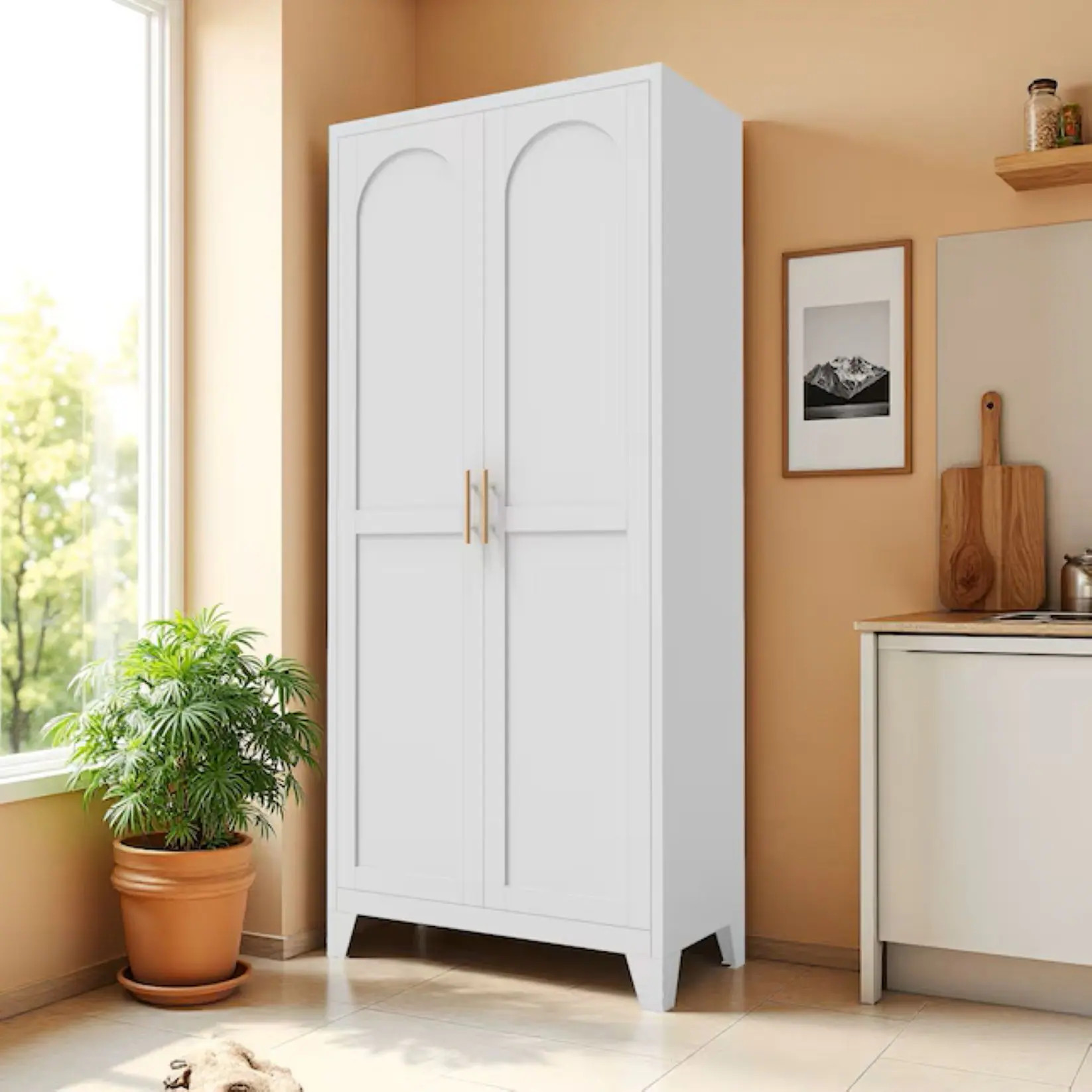 GDFStudio 71 Inch 2 Shapely Doors Metal Storage Cabinet with Adjustable Shelves for Bedroom Living Room Kitchen White one_size | 338399 | Lowe's
