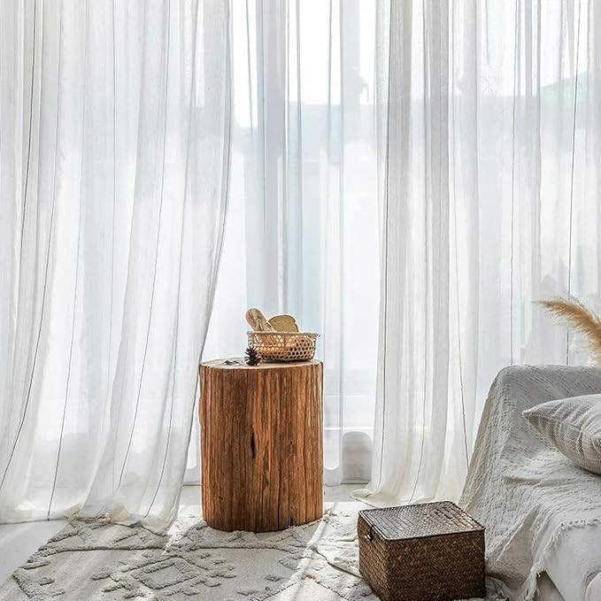 Scandinavian White Japanese Linen Cotton Curtain Tulle for Bedroom Living Room Striped Tulle Fini... | Amazon (US)