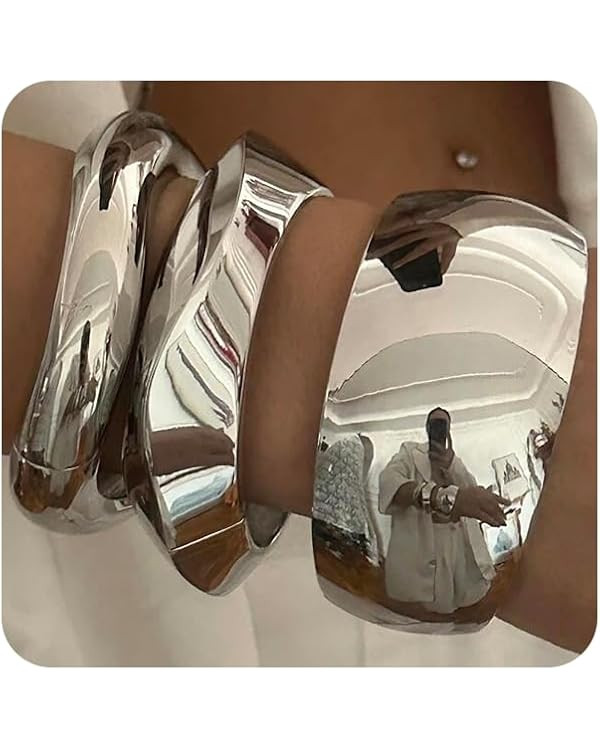 SONNYX 3-4Pcs Chunky Gold Bangle Bracelets for Women Trendy Chunky Cuff Gold Bracelet Stack Bangl... | Amazon (US)