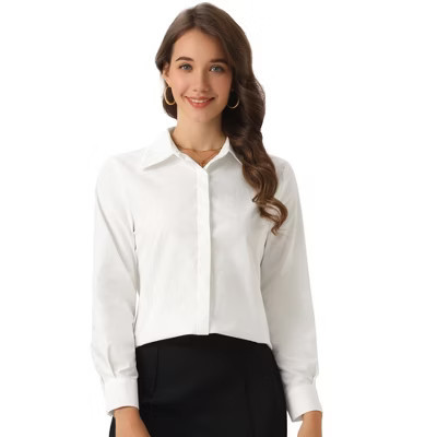 INSPIRE CHIC Women's Work Long Sleeve Embroidery Collar Button Down Shirt White Large | Target