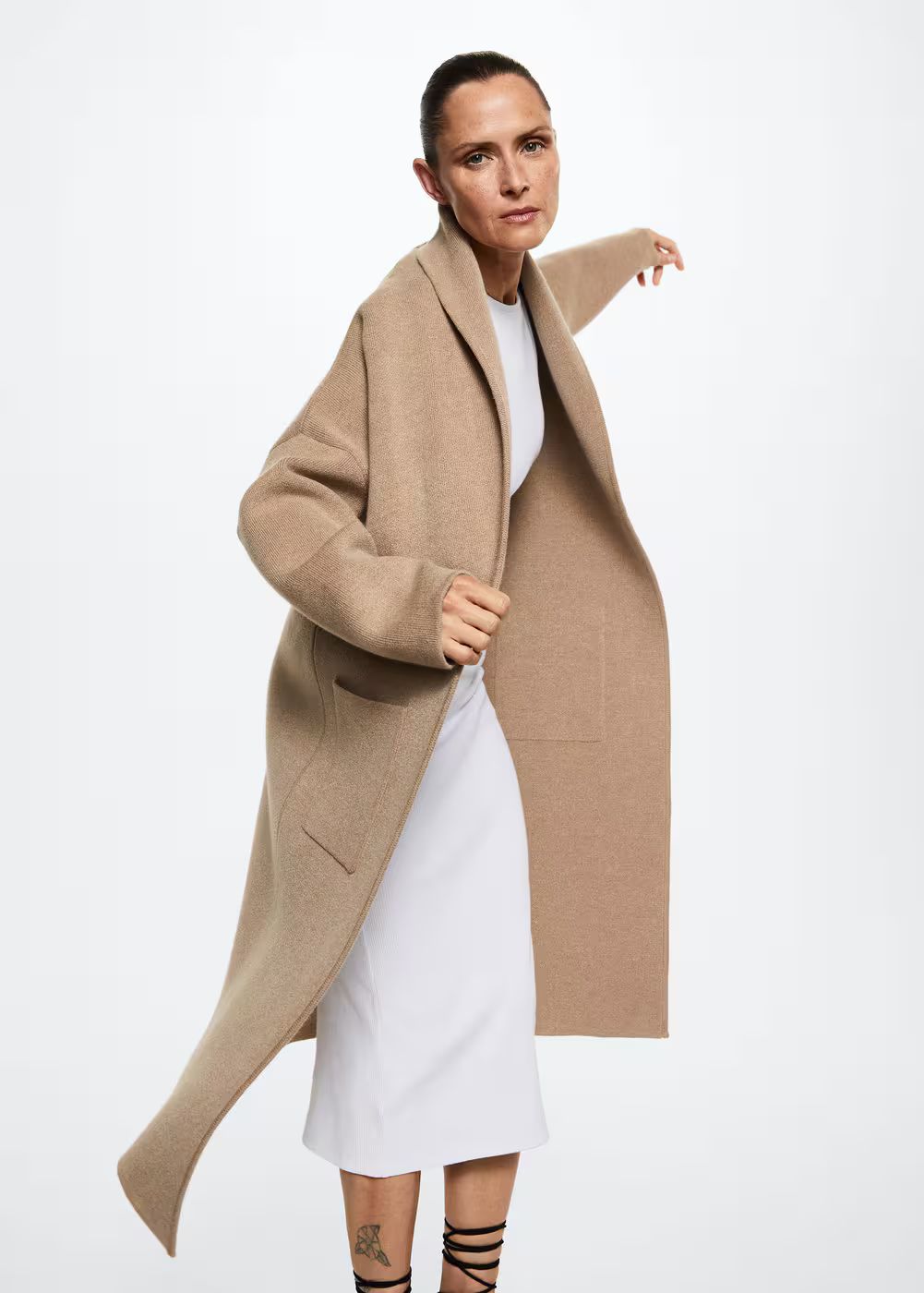 Oversized knitted coat with pockets -  Women | Mango United Kingdom | MANGO (UK)