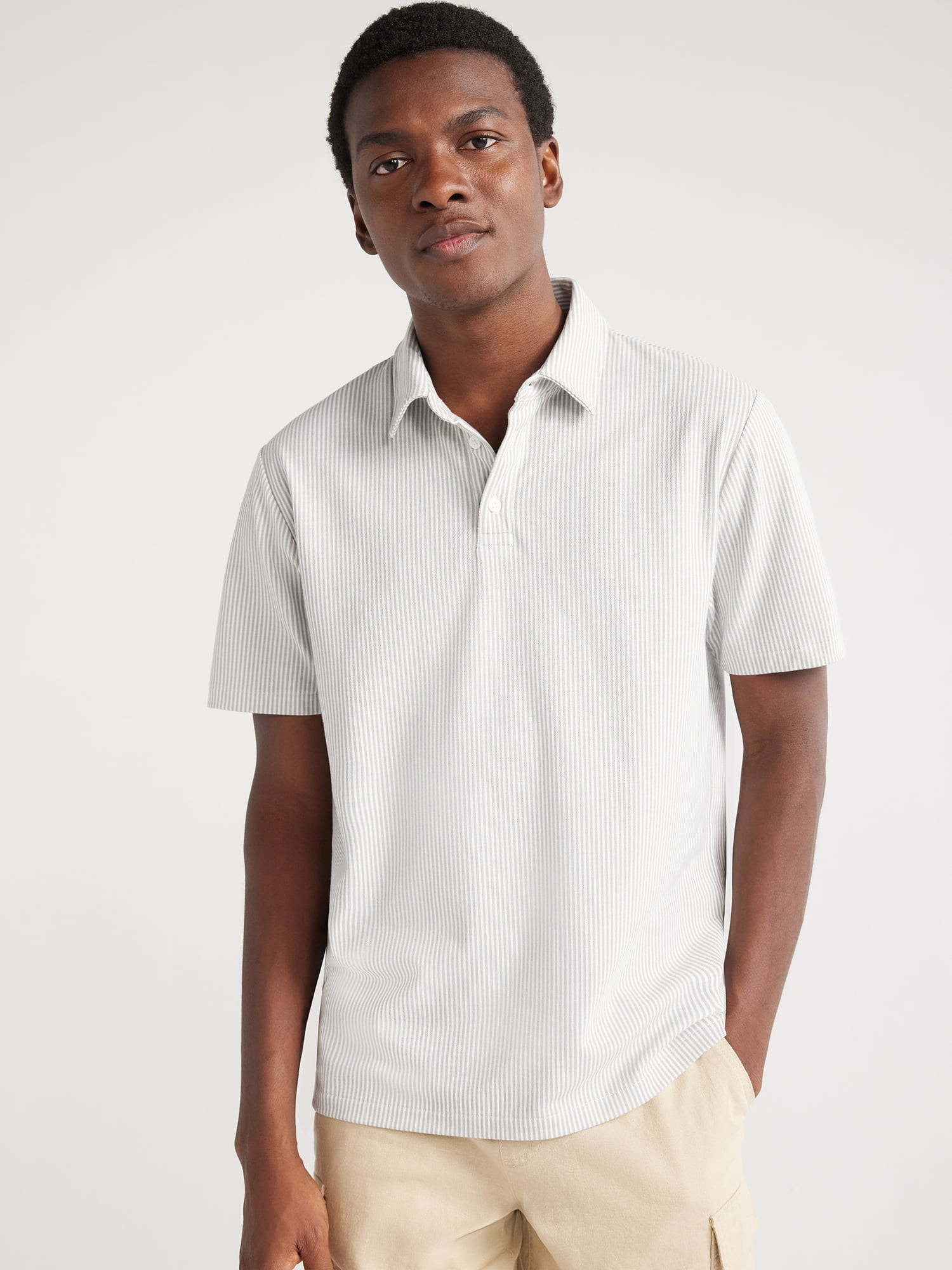 Free Assembly Men's Banker Stripe Polo Shirt with Short Sleeves, Sizes S-XXXL | Walmart (US)